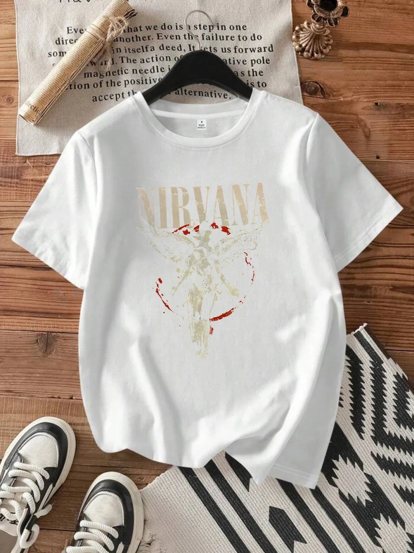 Letters and angels Round neck women's T-shirt short sleeves fashion printed half-sleeve top elastic T-shirt