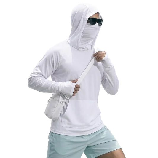 Mens UPF50+ Performance T-Shirt Long Sleeve Summer Hoodie Casual Sun Running Quick Dry Shirts Sunscreen Fishing Ice Silk Tops