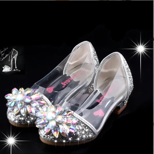 Fashion Cinderella Crystal Bright Diamond Shoes Girl Princess Single Shoes Girl Performance High Heels Shoes