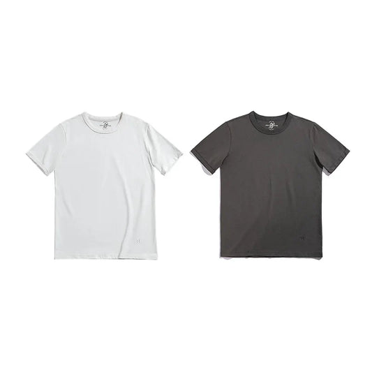 Summer Solid Color Short Sleeve T-Shirts 100% Cotton Round Neck Tees with Rolled Edge Cuffs Casual Tops for Men