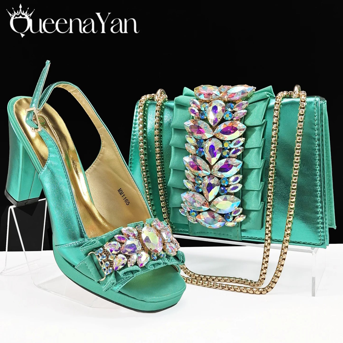 Spot goods Elegant Women Heels Shoes and Bag Set Decoration Rhinestones Women High Heels Shoes OL Bag And Shies