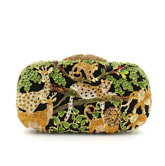 Animal Forest Rhinestone Evening Bag Hollow Metal Crystal Dinner Bag Bezel Diamond Clutch Purse Vintage Designer Handbags Luxury