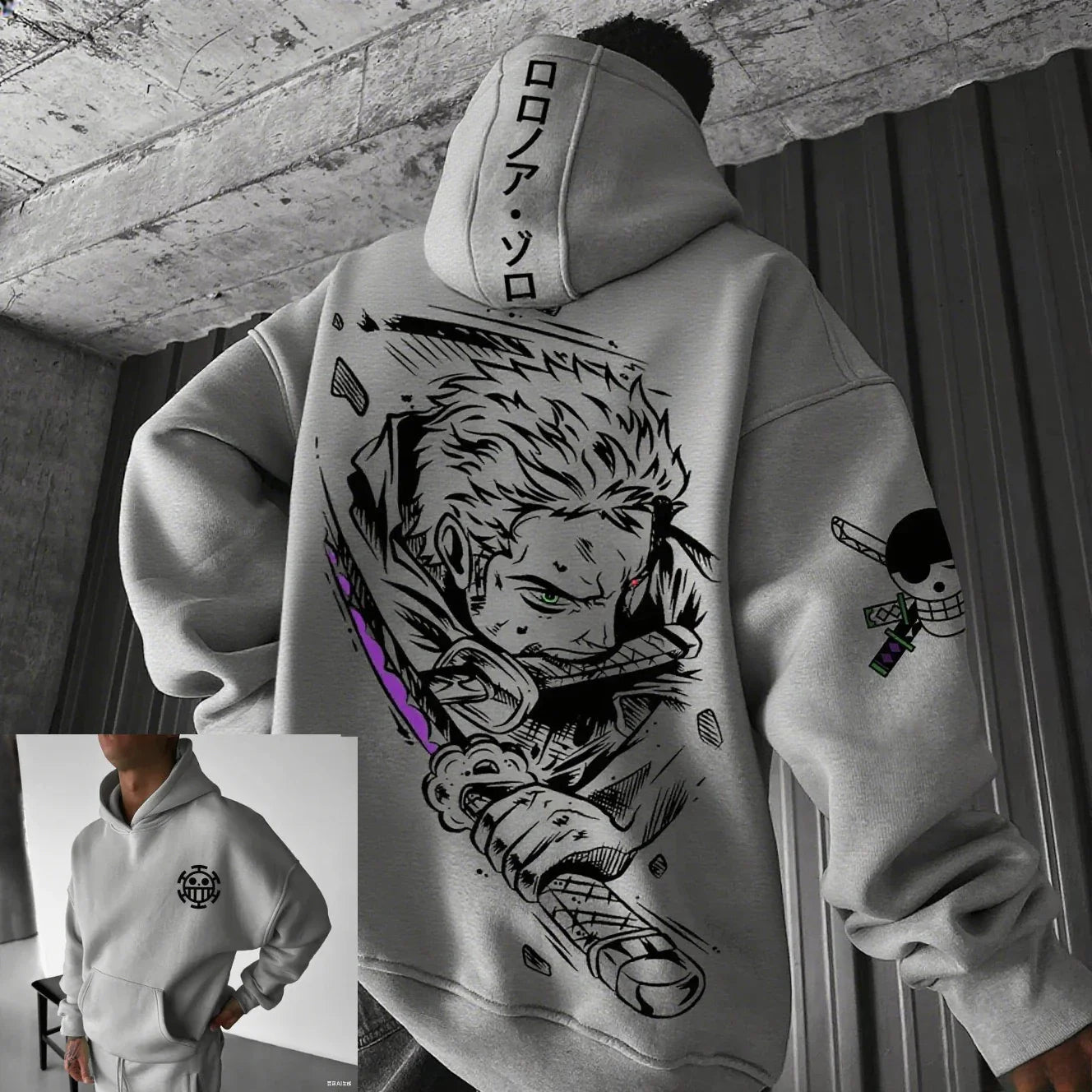 One Piece Zoro Anime Men Hooded Sweatshirt Spring Autumn Cotton Streetwear Casual Hoodie Graphic Print Cosplay Long Sleeve Tops