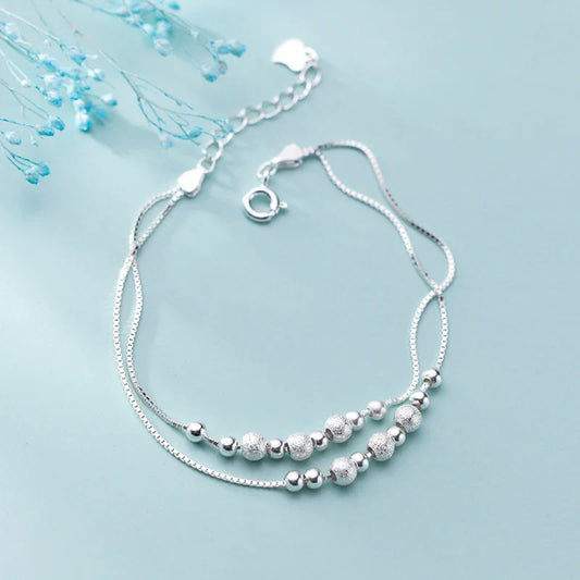 Bracelet en argent sterling 925 avec chaîne double, boules givrées et perles lumineuses pour femme, bijou fin, design 2020