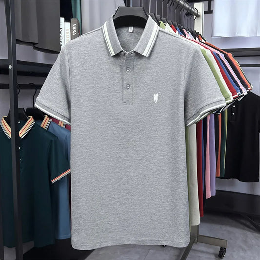 100% pure cotton short sleeve polo shirt high-end brand Paul Pony embroidered stripe summer luxurious breathable men's T-shirt