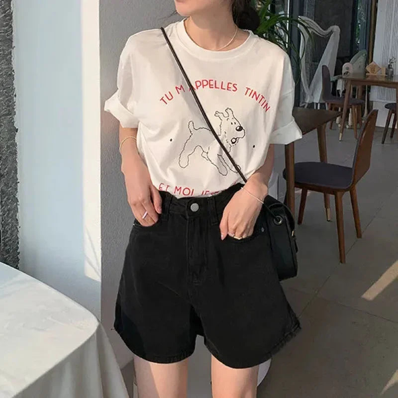 Lucyever Wide Leg Denim Shorts Women Casual High Waist Loose Straight Shorts Woman 2025 Spring Summer Classic Button Jean Shorts