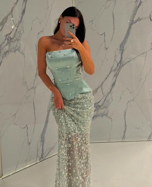 Luxury Crystal Evening Dress Strapless 2025 Elegant Off-Shoulder Wedding Party Gown Mermaid Dresses Customized