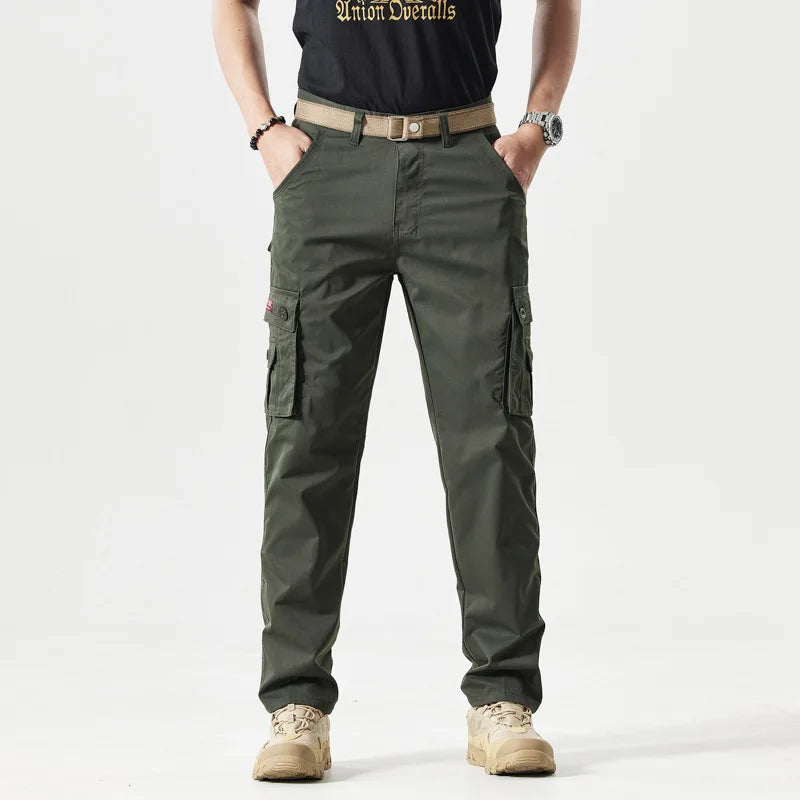 Autumn Work Pants Men Multi-pockets Cargo Trousers Casual Wear-resistant Workwear Spring Straight Pant Outdoor Hiking Trousers