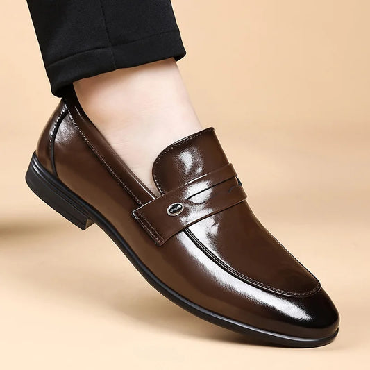 2026 Spring New Men's Glossy Leather Loafers Slip-On Business Casual Dress Shoes Male Non-slip Formal Office Shoes for Man