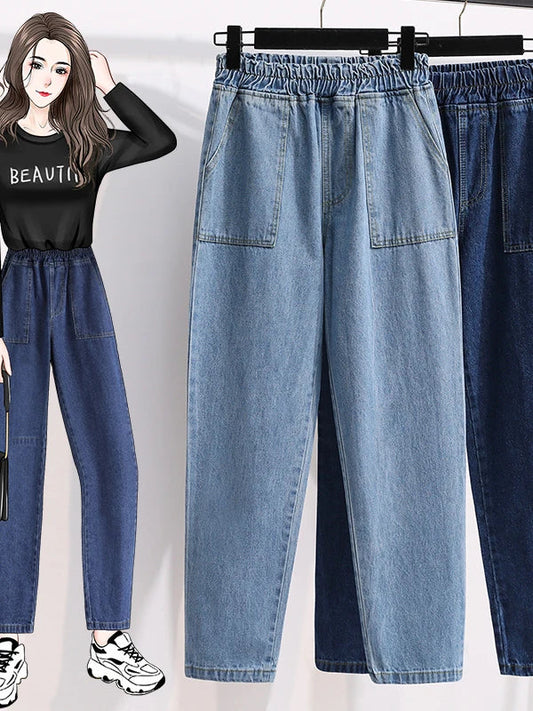 plus Size Denim Trousers High Waist Straight Leg Women's Spring Faion Slimming Long Pants Casual Harajuku Sle Jeans