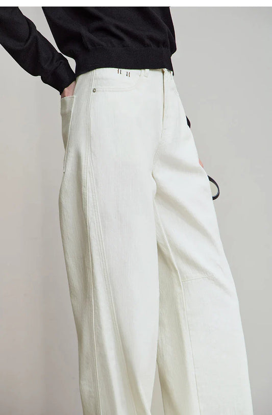 Minimalist 2025 Autumn New Arrival Pants Minimalism Retro Casual Office Lady Pure Cotton Jeans Women Denim Trouser 12543141