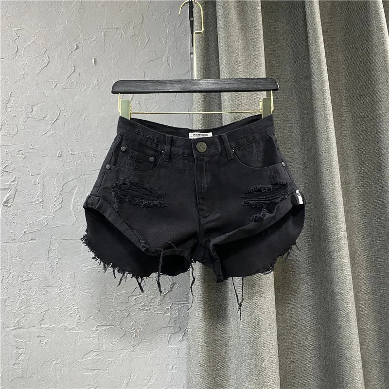 Sexy Low-waisted Denim Shorts 2026 New Summer Hole A Wide-leg Pants Ripped Jeans for Women