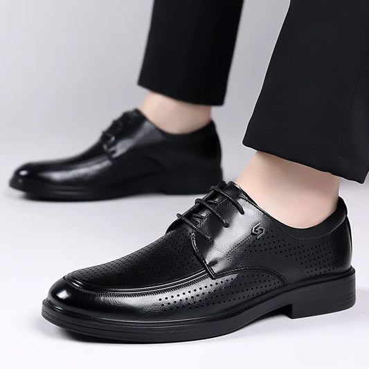 Summer New Hallow Leather Shoes for Men Solid Color Lace Fashion Business Casual Shoe Male Breathable Dress Elegant Shoes Man