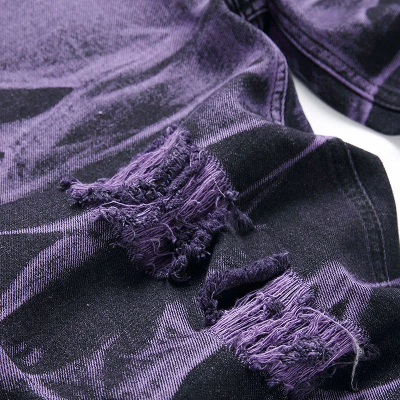 Retro Purple Black Ripped Jeans High Street Korean Version Jeans Y2k Baggy Jeans Stacked Jeans Mens Cargo Pants