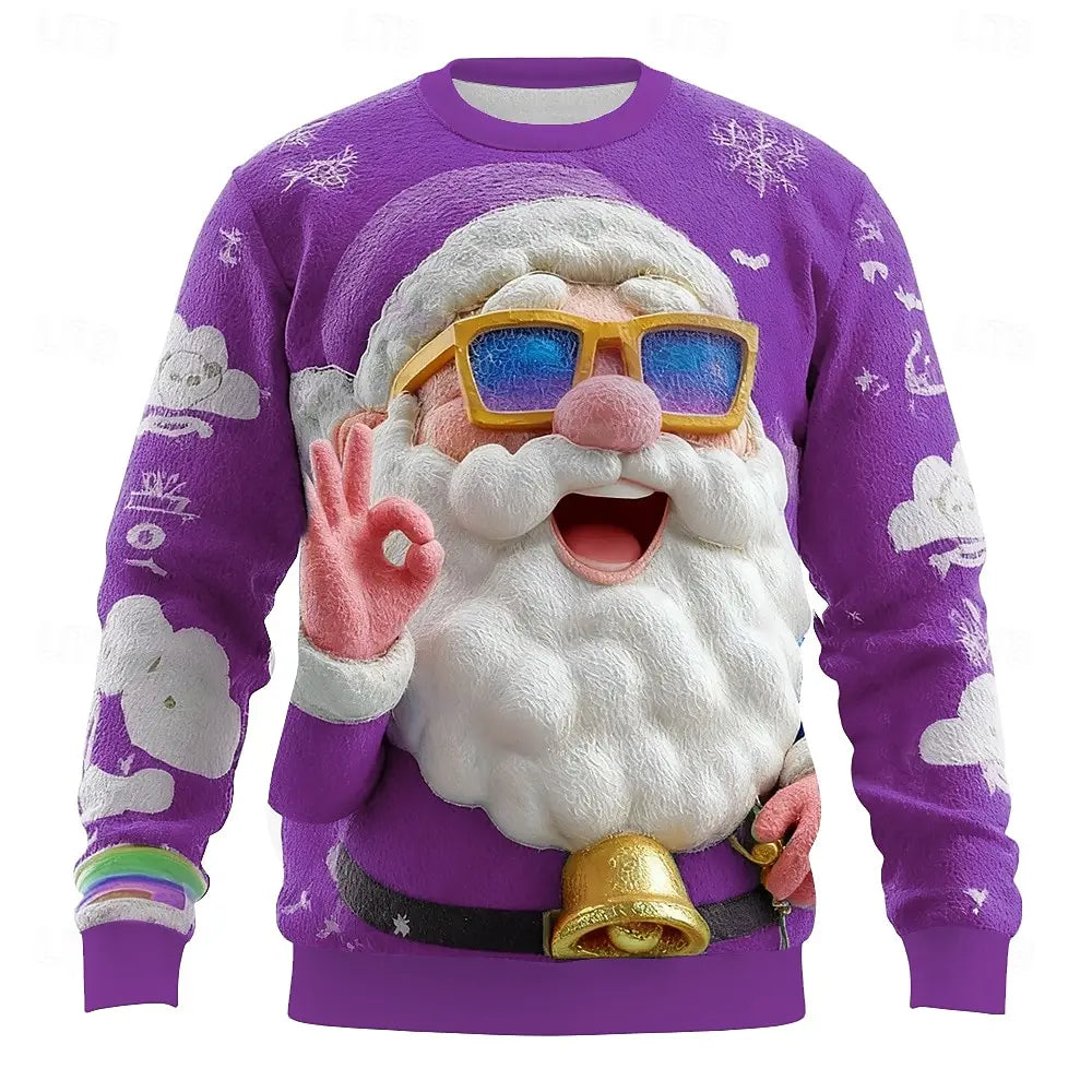 Christmas-themed Men's Santa Claus Print Casual Crewneck Sweatshirt Holiday Vacation Party Long-Sleeve Top All-Season Pullover