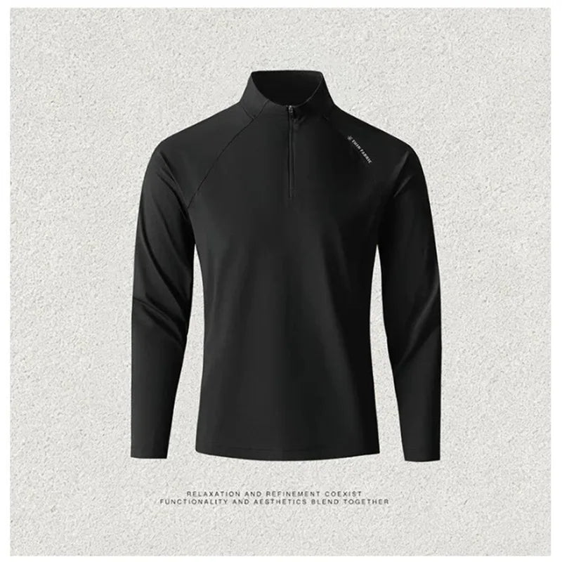 Men's Quick-Dry Half-Zip Long Sleeve T-Shirt – Breathable Four-Way Stretch Athletic Top with UPF50+ Cool Touch for Running & Gym