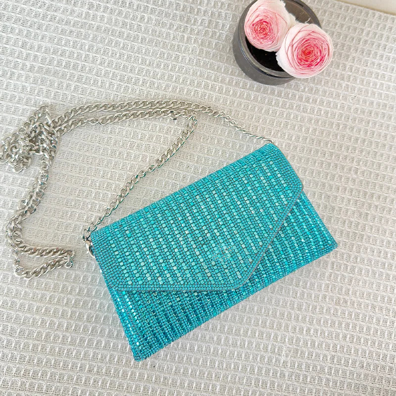 Rhinestones Bag for Women 2024 Mini Purses and Handbags Clutch Wallets Ladies PU Leather Chain Party Evening Shoulder Bag