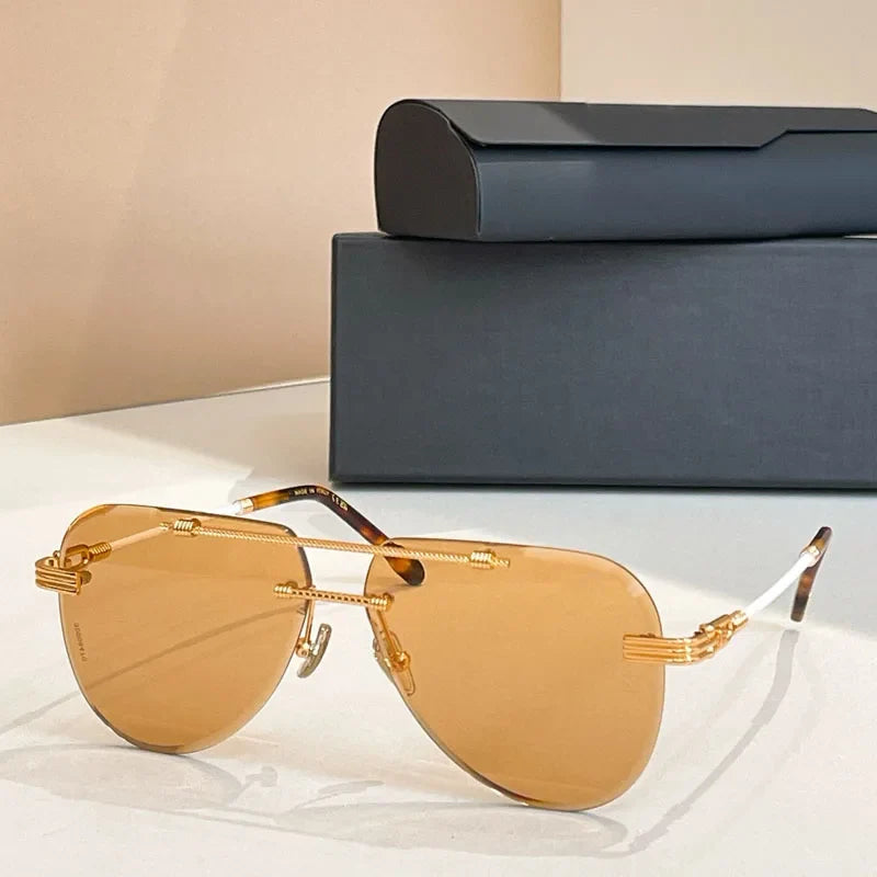 Luxury Boundless Sunglasses 50173U Oval Alloy High Street Premium Quality Premium Quality Double Bridges UV400 with Case Unisex