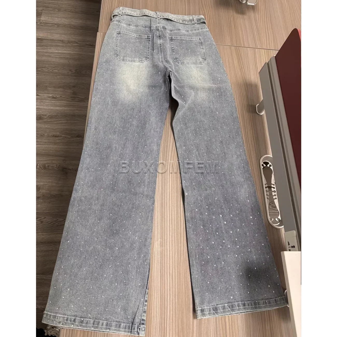 Women's Drilled Straight Leg Jeans Pants 2025 Stylish Baggy Pants Y2k Streetwear Outfit Wide Leg Loose Jeans Ladies Bottoms