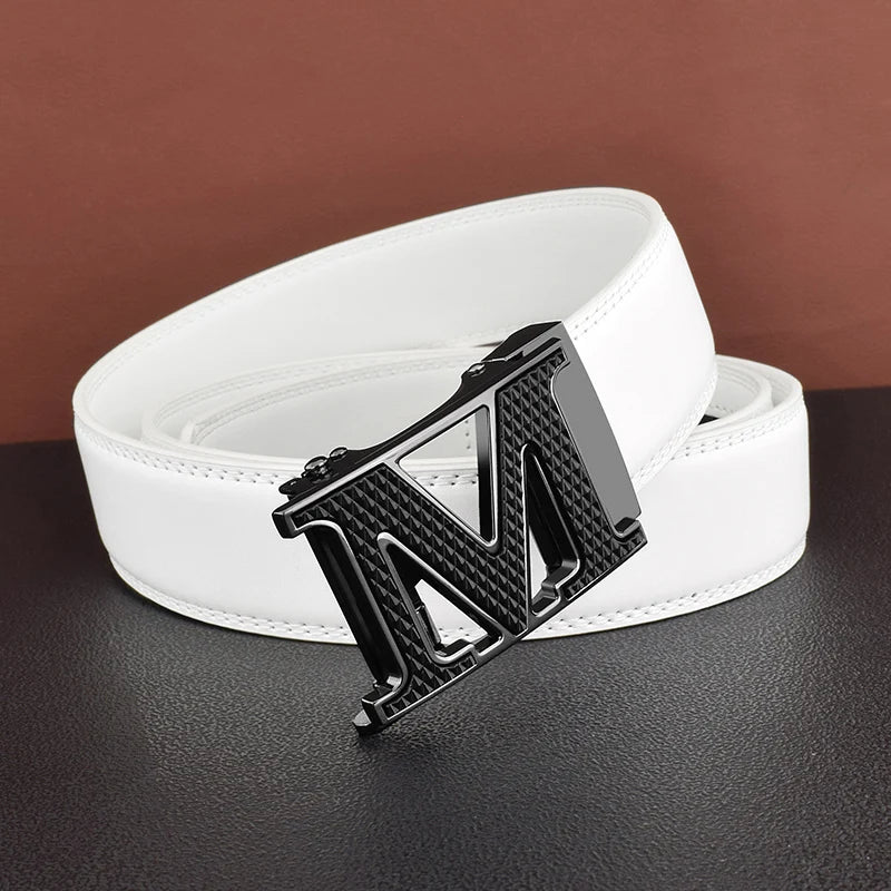 M letter Men Designer Belts High Quality White Luxury Brand Belt Automatic Buckl Cowskin Casual Waist Strap Ceinture Homme