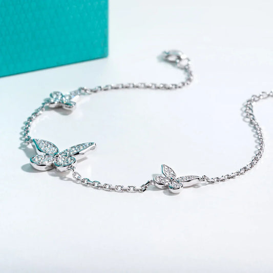 Bracelet Papillon en Moissanite Argent Sterling 925 Plaqué Or 18K Bracelets Ajustables 18+5cm Cheville pour Femmes Bijoux