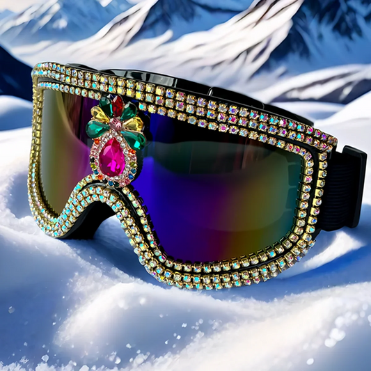Vintage Ski Goggles Anti Fog Snow Goggles UV Protection Colorful Lens Luxury Rhinestone Snowboard Goggles for Men Women Adult Yo