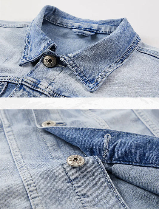 Spring Autumn Denim Suit Men's Slim Micro-stretch Two-piece Spring and Autumn Jacket Jeans