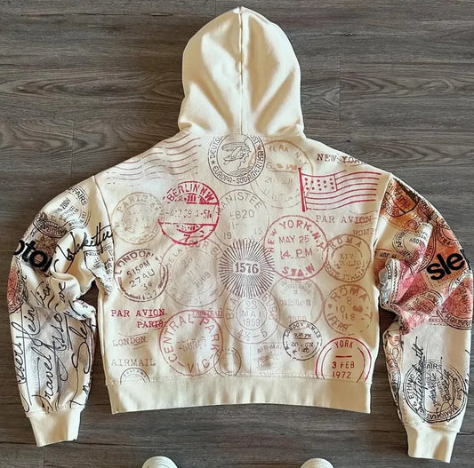 Sweatshirt Jacket Zipper Hoodie Apricot Print Letters Cartoon Fashion Multifunctional Retro Y2K High Street Men's and Women's