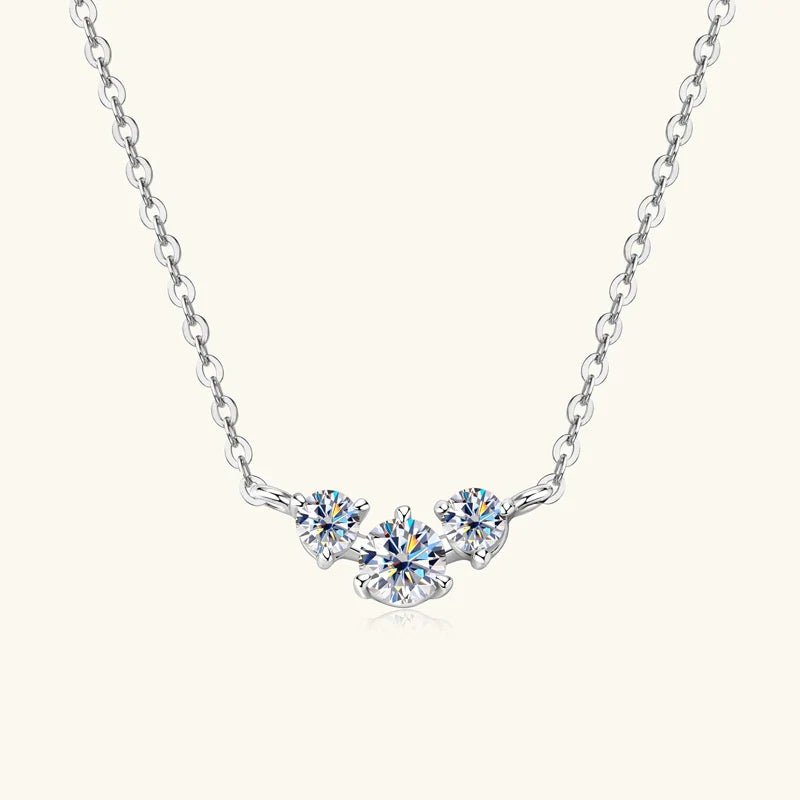 3mm 4mm Moissanite Necklace Collares Mujer 925 Sterling Silver Three Stone Pendant Necklaces For Women Chains Jewelry Gift