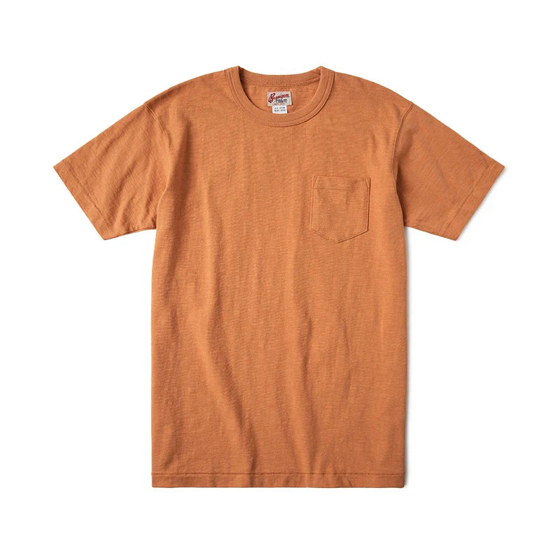 Rugged Bronson Loopwheel Tubular Pocket T-Shirt 220g Slub Cotton Men's Seamless Side Tee Short Sleeve
