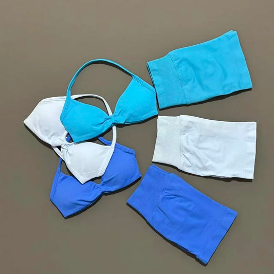 2 Piece Sport Set Women Seamless Yoga Tank Bra High Waist Scrunch Bum Gym Shorts Sets Fitness Running Workout Suit