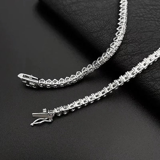 3/4/5mm Moissanite Tennis Necklaces for Women Men 925 Sterling Silver 3-Prong Setting Diamond Riviera Necklace With Certificate