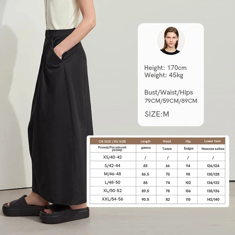 Minimalism 2025 New Long Skirts For Women Summer Vocation Black Pleated Elegant Office Lady Commuting Loose Skirt 12542102