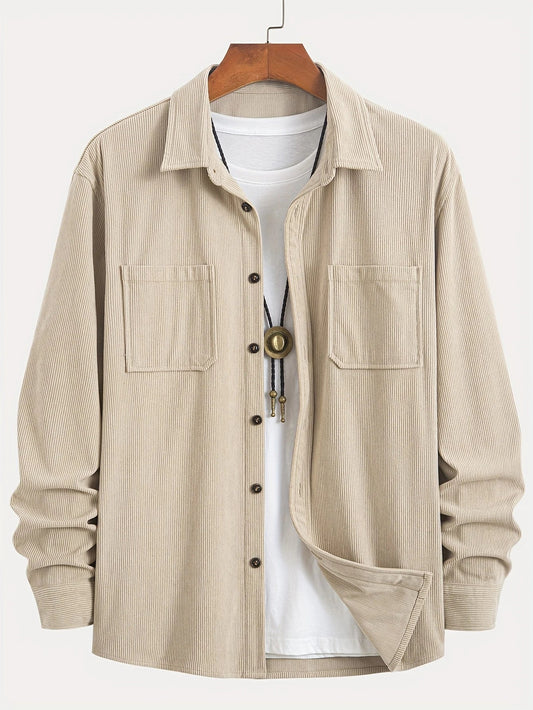 Men's Corduroy Shirt 2026 New Slim Fit Button Down Long Sleeve Solid Color Wrinkle-Free Business Casual Office Shirt