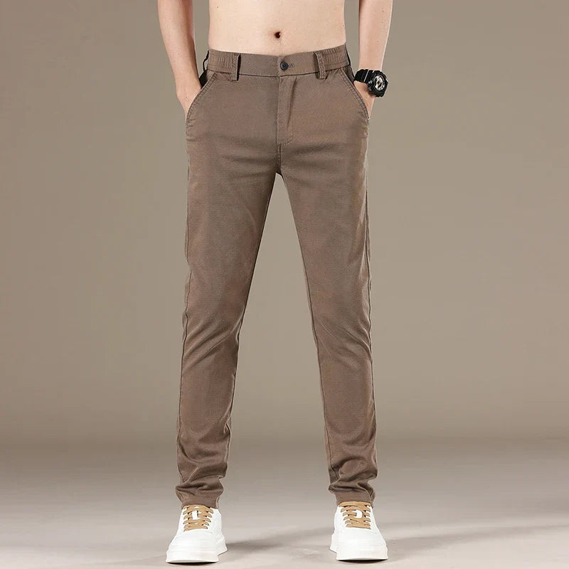 New Spring Summer Lyocell Fabric Mens Casual Pants Hight Quality Fashion Slim Business Trousers Brand Elastic Soft Pants