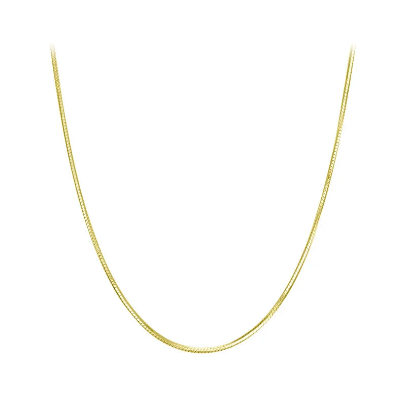 Solid Gold Over 925 Sterling Silver Chain Necklace for Women Girls, Stackable Round Snake Chain For Daily DIY Pairing