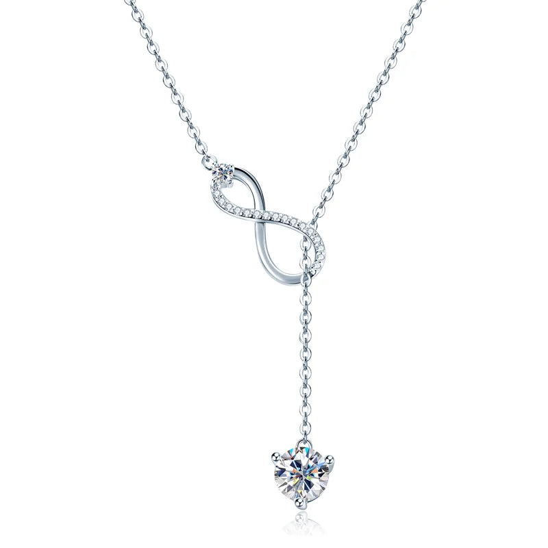Round Moissanite Infinity Charm Pendant Necklace for Women S925 Sterling Silver Necklaces Chains Wedding Jewelry Gifts