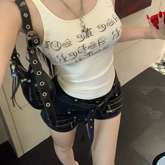 American Zipper Decorate Women Shorts Individuality Streetwear Vintage Y2K Denim Shorts Woman Gothic Punk Low-Waist Short Jeans