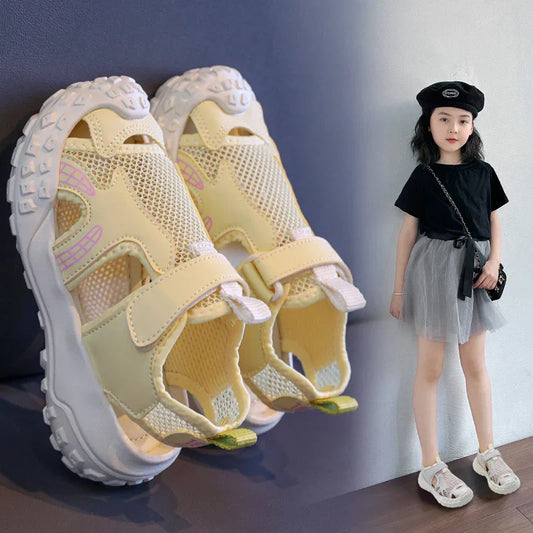 Children's sports sandals 2025new style summer girls' single mesh casual shoes anti-slip boys' closed-toe soft-soled beach shoes