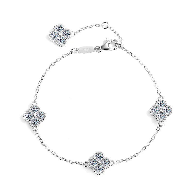 S925 Silver Four Leaf Grass Diamond Bracelet Full D Moissanite Adjustable Chain Wedding Engagement Party Women Birthday Gift