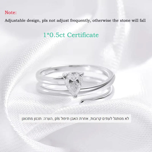 Certified 0.5CT Real Moissanite Solitaire Rings for Women Sterling Silver 925 Plated 18K Lab Daimond Female Tail Ring