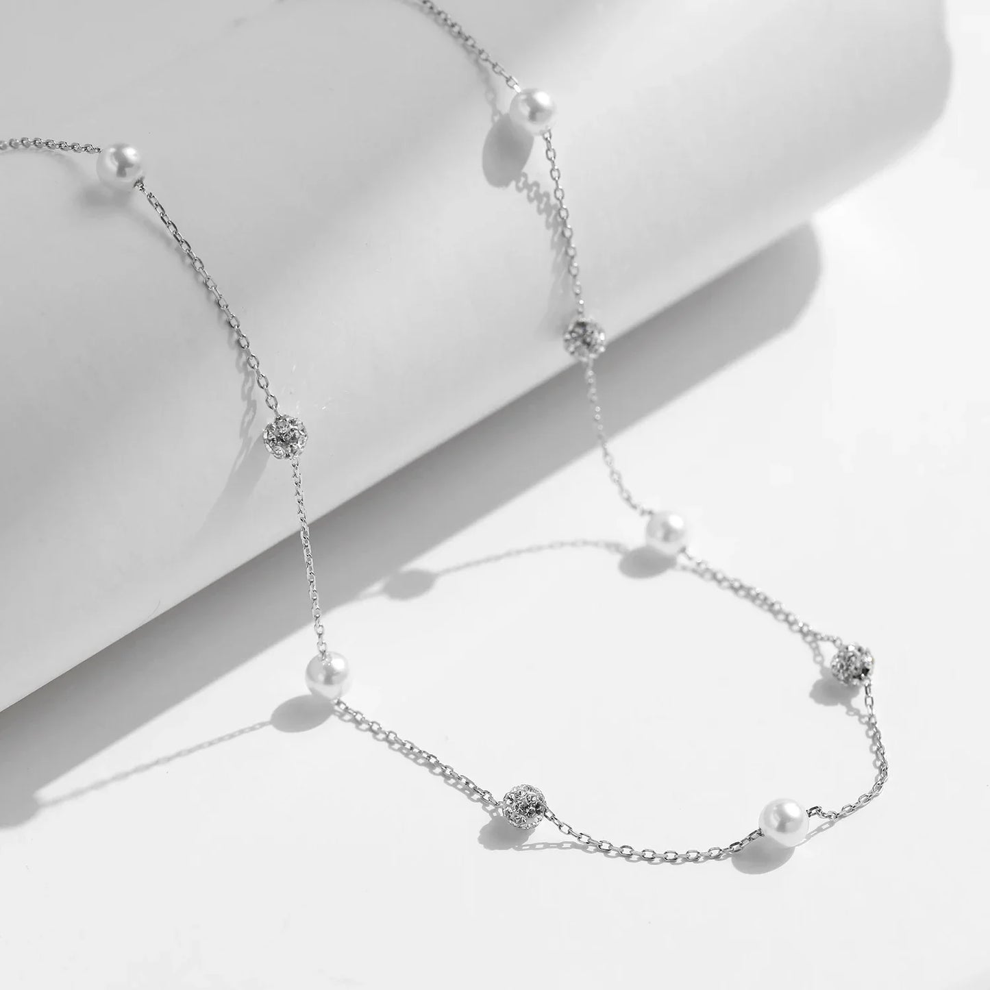 925 Sterling Silver Zircon Beads &Pearl Chain Necklaces Pendant For Women Fine Jewelry Valentine’s Day Gifts