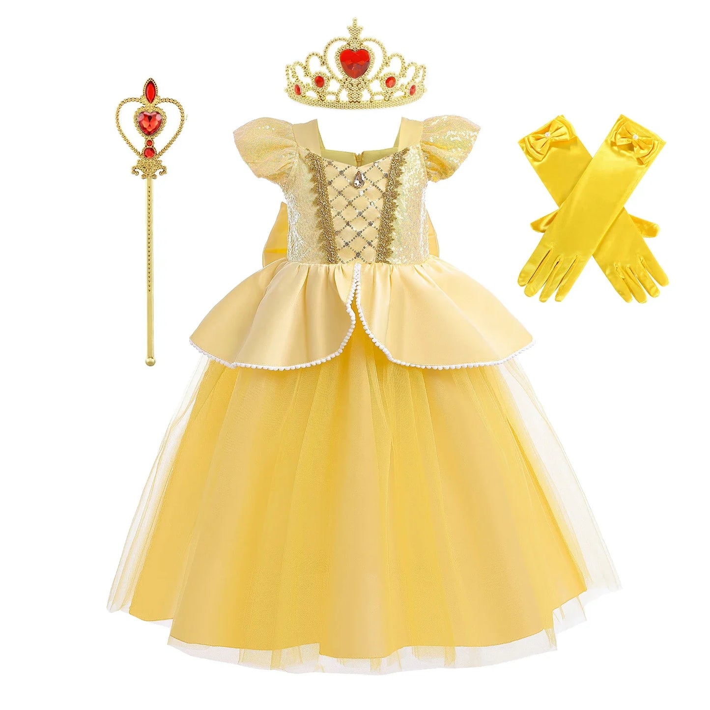 Kids Belle Elegant Costume Girls Halloween Princess Cosplay Party Mesh Dress Children Birthday Clothes Carnival Luxury Ball Gown