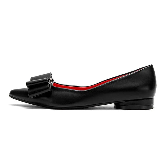 Women's Shoes 2025 Luxury Brand New ListingPU Casual Flat Leather Shoes Black Pointed Toe Lazy Shoes Bowknot