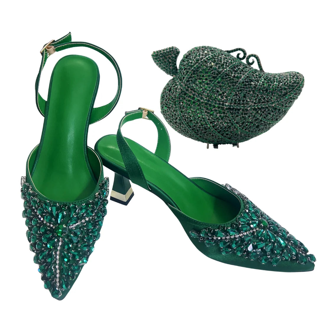 Women's Clutch Bag and Shoes Fairy Diamond High Heels Stylish Dress Shoes Pointed Toe Stiletto Heels Elegant Party Wedding Shoes