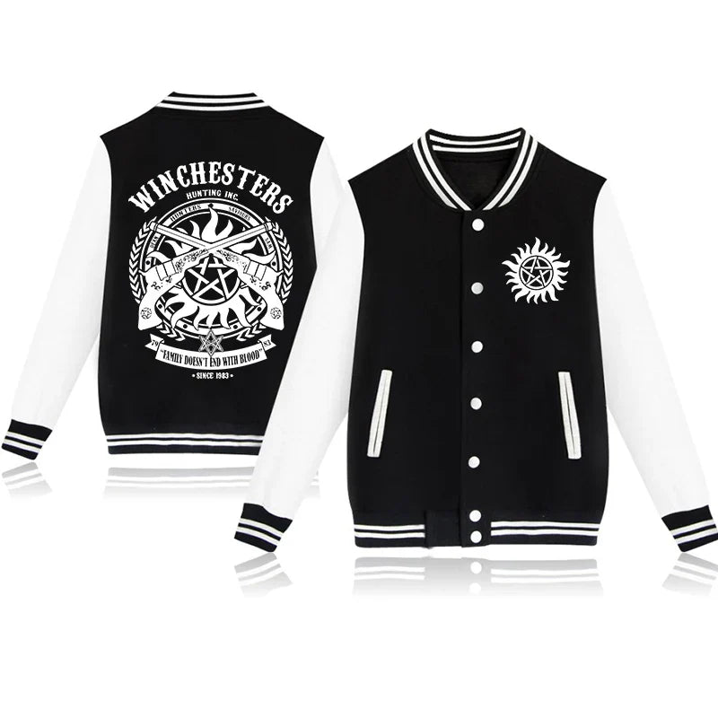 New Supernatural Printed Baseball Jacket Women Men Outdoor Long Sleeves Hip Hop Personality Fashion Sweatshirt Y2K Jersey Coat
