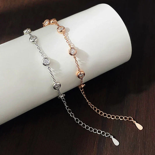 Bracelets Femme Moissanite 3mm Couleur D Chaîne réglable 14-21cm Certifié GRA Argent Sterling 925 Bracelet Bulle