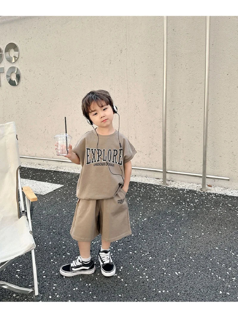 Summer Baby and Boys Cotton Alphabet Printed Short-Sleeved Tee Tops+Shorts Pant Sets Kids 2PCS Tracksuit Children Outfit 2-8 Yr