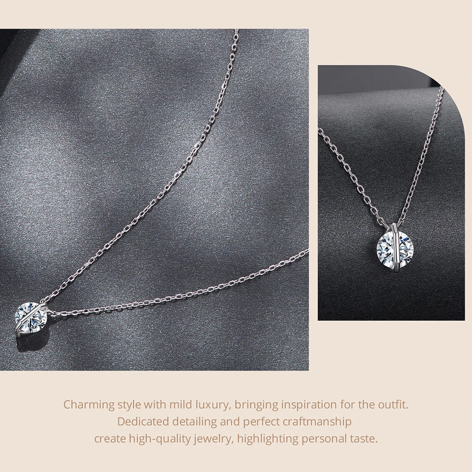 1CT Rotating Moissanite Necklace Round Cut Twirling Pendant Necklace 925 Sterling Silver O-Chain for Women Eternal Gift