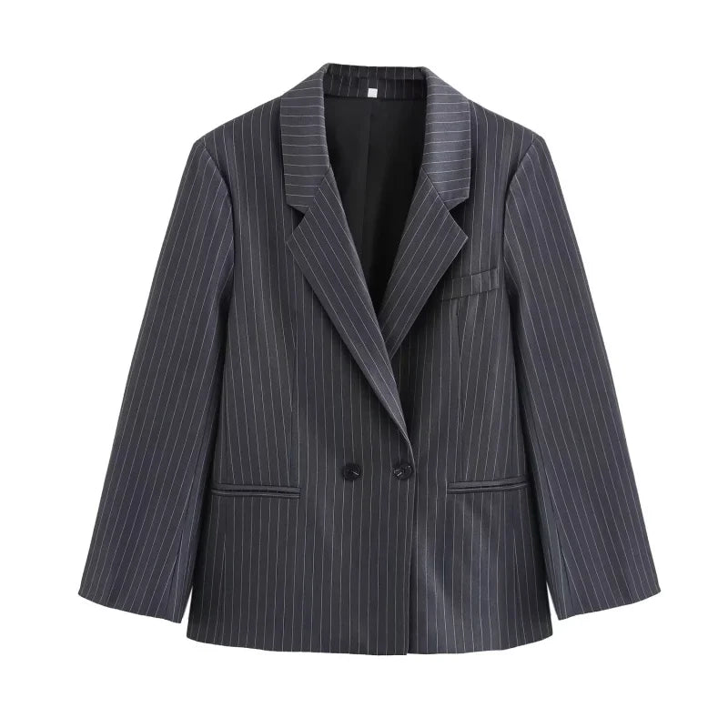 Fall/Winter 2025 New Women's Street Fashion oversized pinstripe shoulder-padded loose suit jacket for women